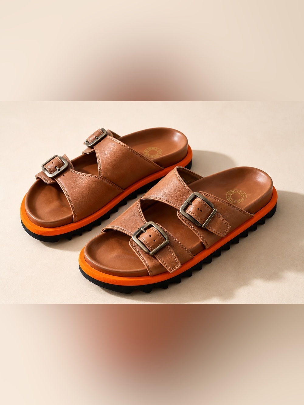 Dries Van Noten Buckled Platform Slides Tan Leather Orange Sole EU 38.5 (US 8.5)